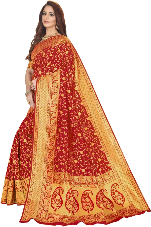 Red_Banarasi_Silk_Blend_Woven_Jacquard_Saree_For_Women_|_With_Blouse_Piece