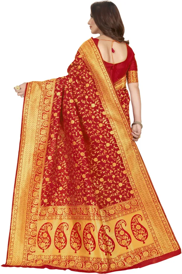Red_Banarasi_Silk_Blend_Woven_Jacquard_Saree_For_Women_|_With_Blouse_Piece
