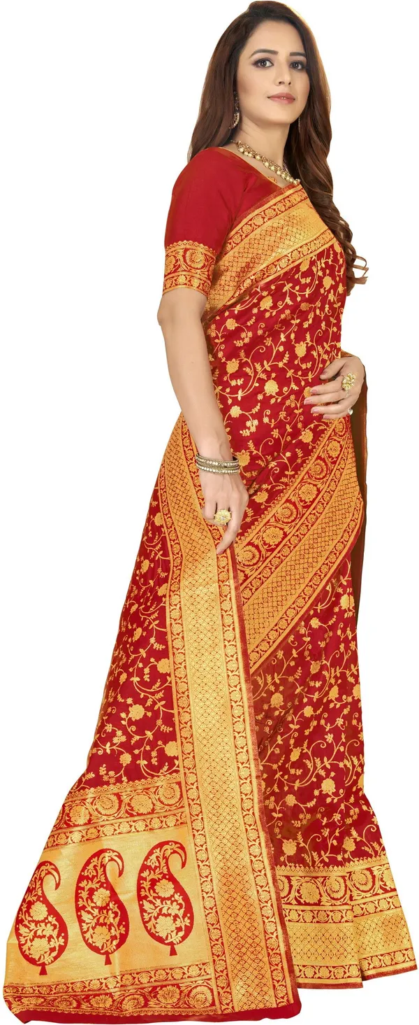 Red_Banarasi_Silk_Blend_Woven_Jacquard_Saree_For_Women_|_With_Blouse_Piece