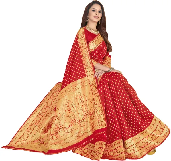 Red_Banarasi_Silk_Blend_Jacquard_Woven_Saree_For_Women_|_With_Blouse_Piece