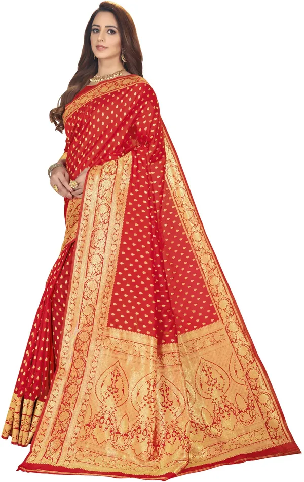 Red_Banarasi_Silk_Blend_Jacquard_Woven_Saree_For_Women_|_With_Blouse_Piece