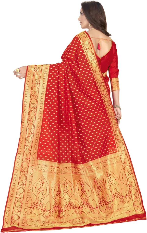 Red_Banarasi_Silk_Blend_Jacquard_Woven_Saree_For_Women_|_With_Blouse_Piece