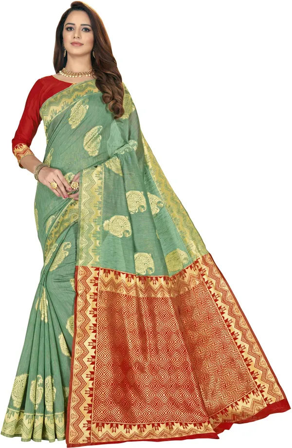 Green_Banarasi_Silk_Blend_Jacquard_Woven_Saree_For_Women_|_With_Blouse_Piece