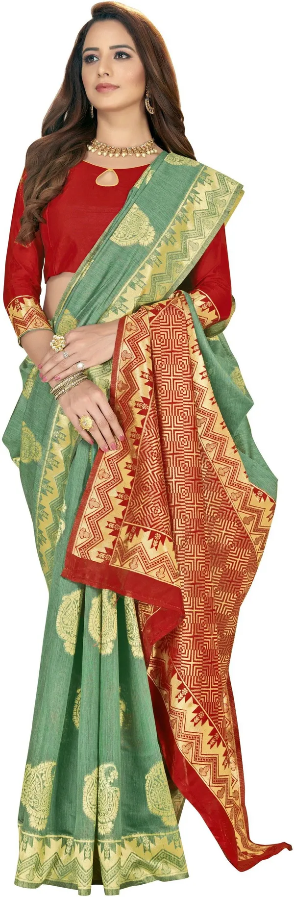 Green_Banarasi_Silk_Blend_Jacquard_Woven_Saree_For_Women_|_With_Blouse_Piece