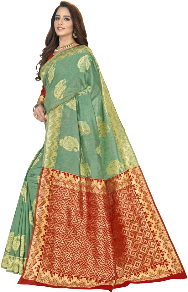 Green_Banarasi_Silk_Blend_Jacquard_Woven_Saree_For_Women_|_With_Blouse_Piece