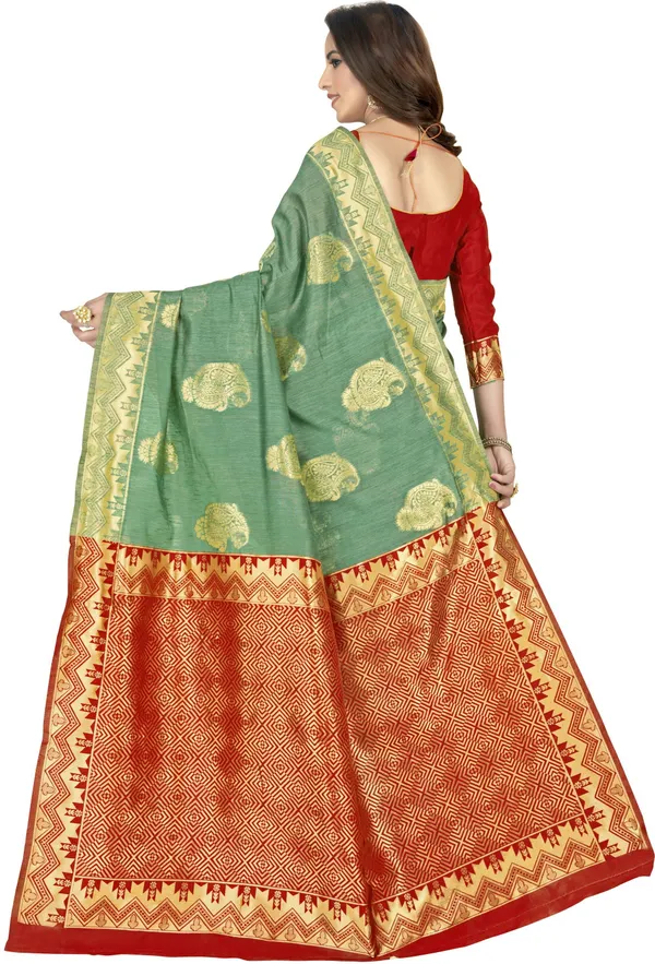 Green_Banarasi_Silk_Blend_Jacquard_Woven_Saree_For_Women_|_With_Blouse_Piece