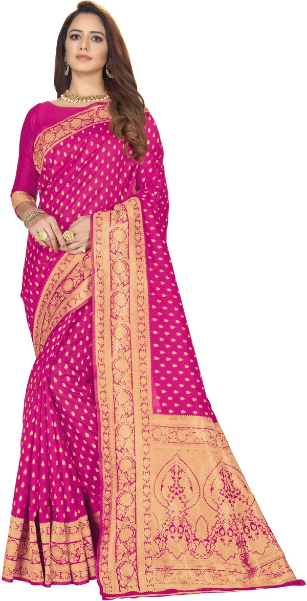 Pink_Banarasi_Silk_Blend_Jacquard_Woven_Saree_For_Women_|_With_Blouse_Piece