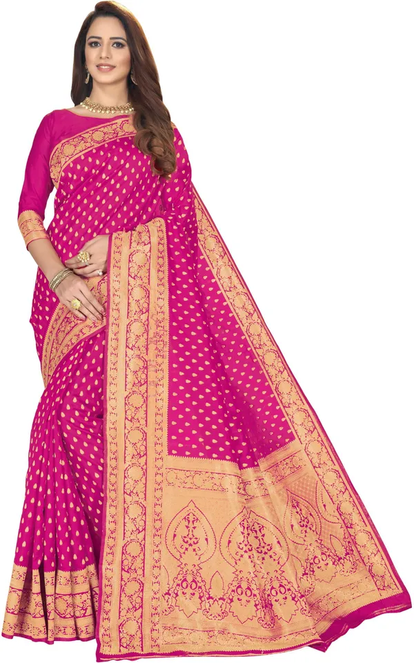 Pink_Banarasi_Silk_Blend_Jacquard_Woven_Saree_For_Women_|_With_Blouse_Piece