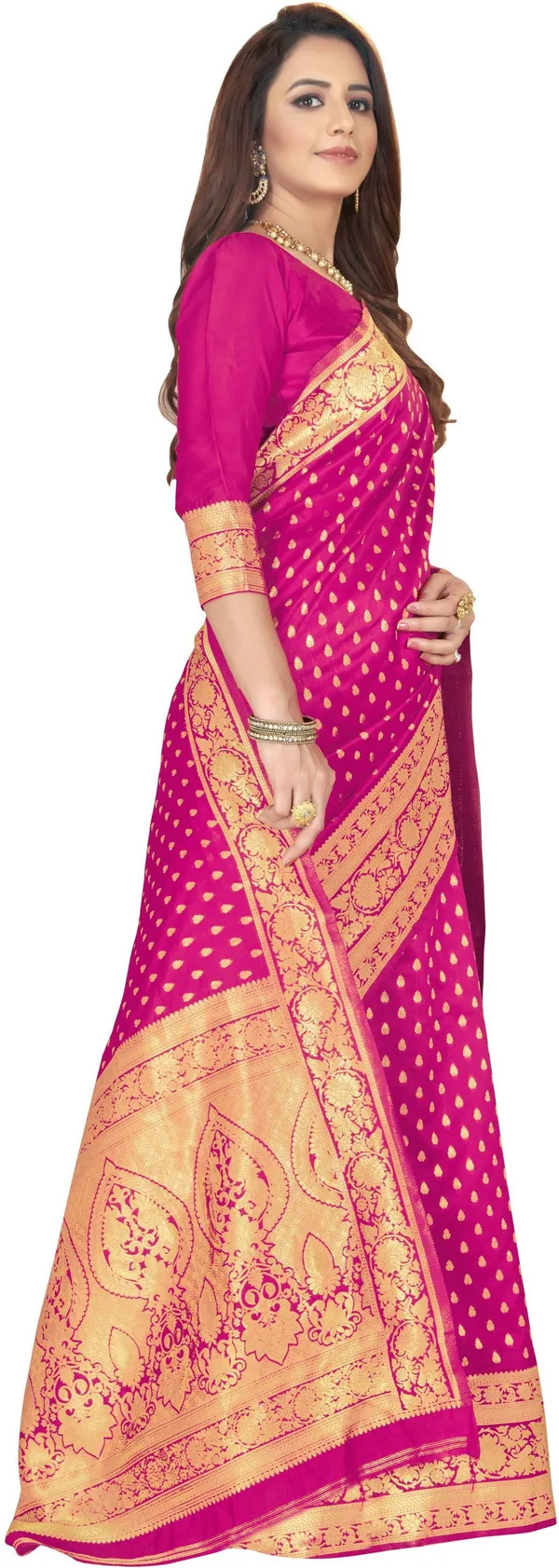 Pink_Banarasi_Silk_Blend_Jacquard_Woven_Saree_For_Women_|_With_Blouse_Piece