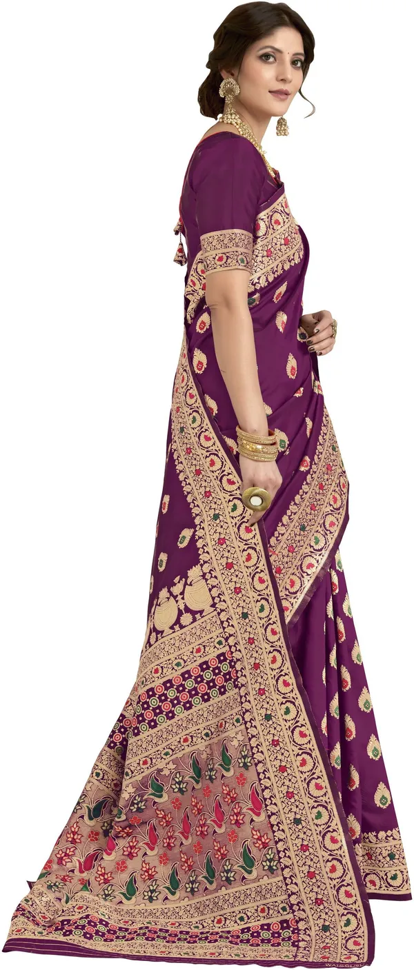 Purple_Banarasi_Silk_Blend_Jacquard_Kalamkari_Meenakari_Saree_For_Women_|_With_Blouse_Piece
