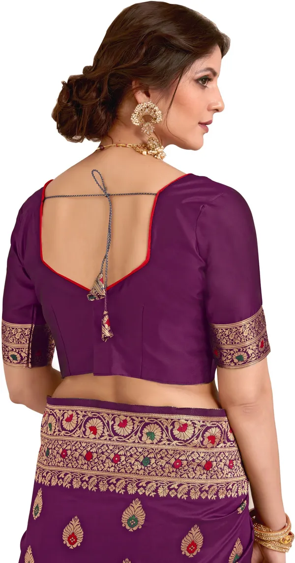 Purple_Banarasi_Silk_Blend_Jacquard_Kalamkari_Meenakari_Saree_For_Women_|_With_Blouse_Piece