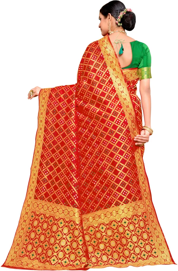 Red_Banarasi_Silk_Blend_Jacquard_Bandhani_Woven_Saree_For_Women_|_With_Blouse_Piece