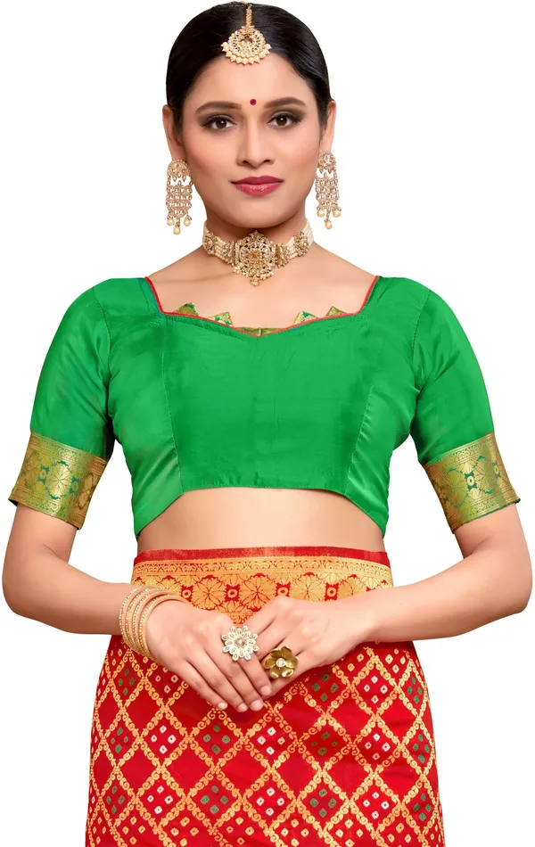 Red_Banarasi_Silk_Blend_Jacquard_Bandhani_Woven_Saree_For_Women_|_With_Blouse_Piece