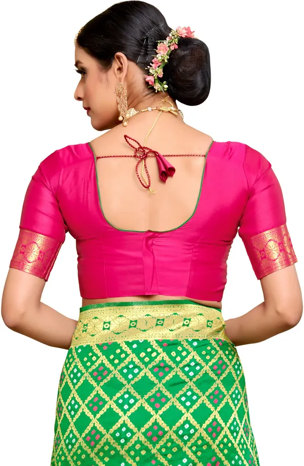 Green_Banarasi_Silk_Blend_Woven_Bandhani_Jacquard_Saree_For_Women_|_With_Blouse_Piece