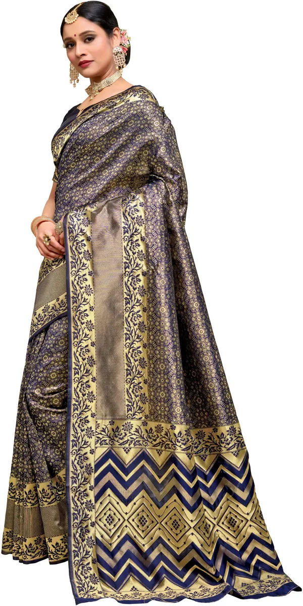 Dark_Blue_Georgette_Woven_Kanjivaram_Jacquard_Saree_For_Women_|_With_Blouse_Piece