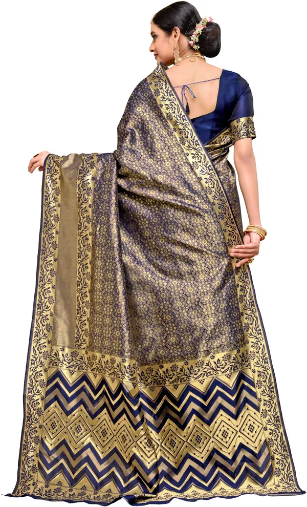 Dark_Blue_Georgette_Woven_Kanjivaram_Jacquard_Saree_For_Women_|_With_Blouse_Piece