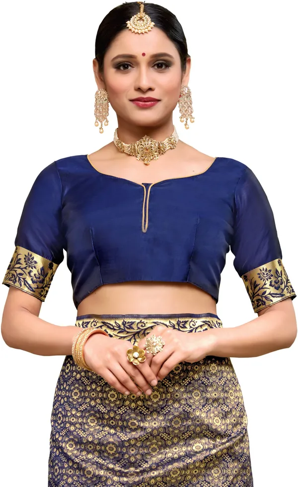 Dark_Blue_Georgette_Woven_Kanjivaram_Jacquard_Saree_For_Women_|_With_Blouse_Piece
