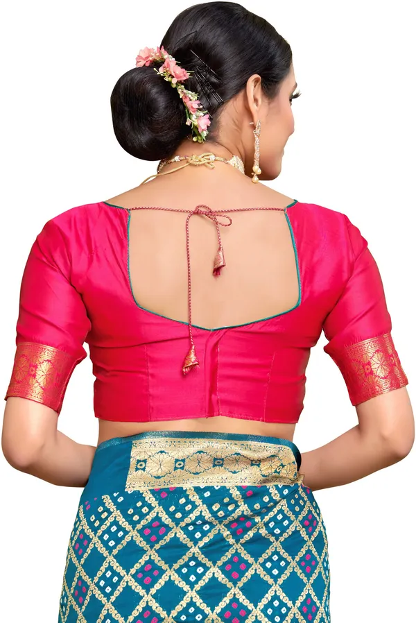 Light_Blue_Bandhani_Banarasi_Silk_Blend_Jacquard_Saree_For_Women_|_With_Blouse_Piece