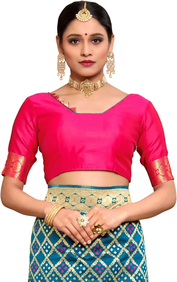 Light_Blue_Bandhani_Banarasi_Silk_Blend_Jacquard_Saree_For_Women_|_With_Blouse_Piece