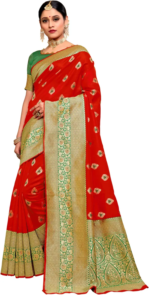 Red_Banarasi_Silk_Blend_Woven_Jacquard_Saree_For_Women_|_With_Blouse_Piece
