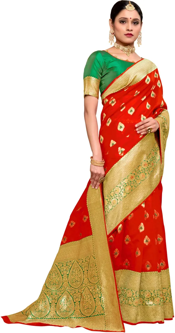 Red_Banarasi_Silk_Blend_Woven_Jacquard_Saree_For_Women_|_With_Blouse_Piece