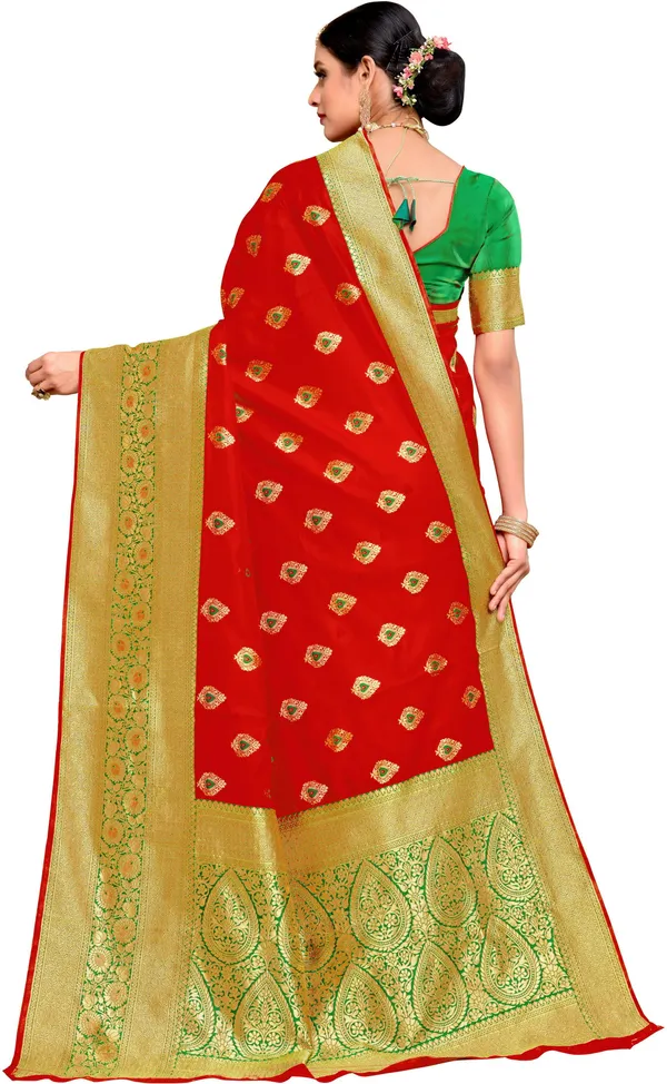 Red_Banarasi_Silk_Blend_Woven_Jacquard_Saree_For_Women_|_With_Blouse_Piece