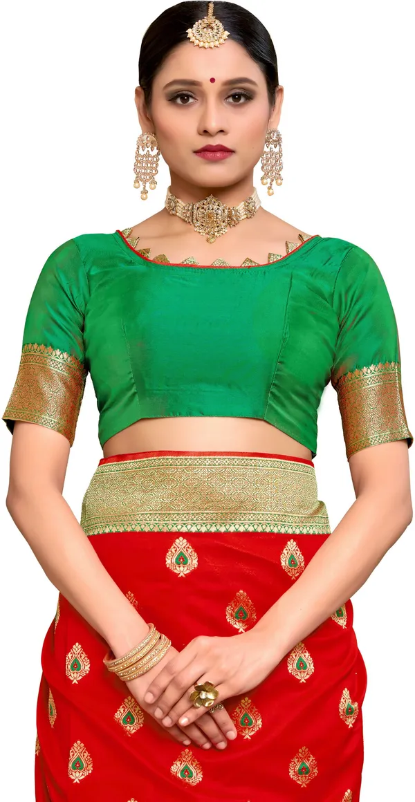 Red_Banarasi_Silk_Blend_Woven_Jacquard_Saree_For_Women_|_With_Blouse_Piece
