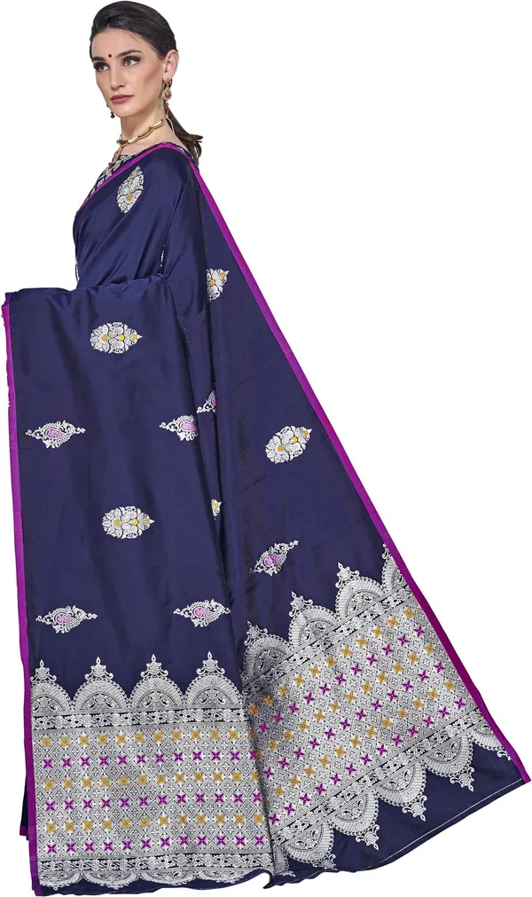 Dark_Blue_Kanjivaram_Silk_Blend_Jacquard_Zari_Woven_Saree_For_Women_|_With_Blouse_Piece