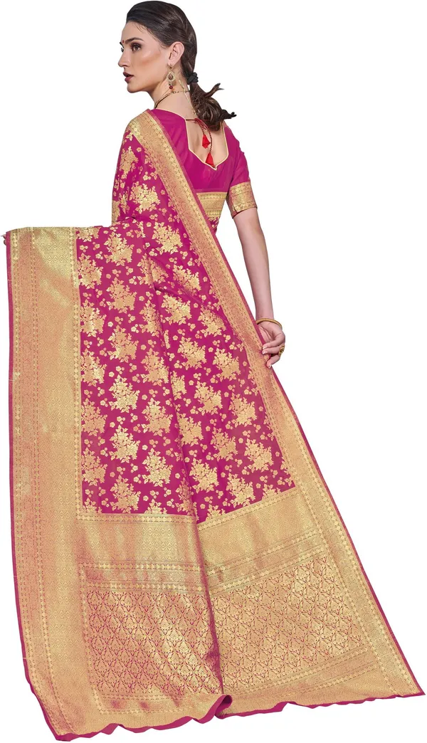 Pink_Kanjivaram_Silk_Blend_Jacquard_Floral_Print_Saree_For_Women_|_With_Blouse_Piece