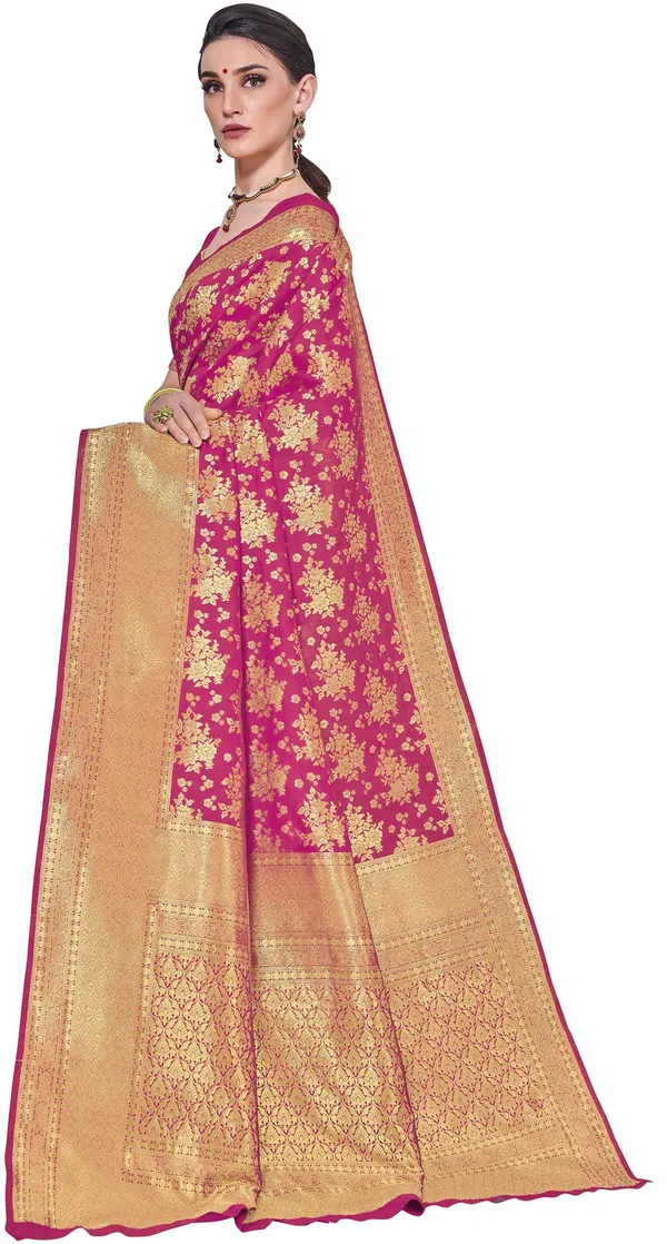 Pink_Kanjivaram_Silk_Blend_Jacquard_Floral_Print_Saree_For_Women_|_With_Blouse_Piece