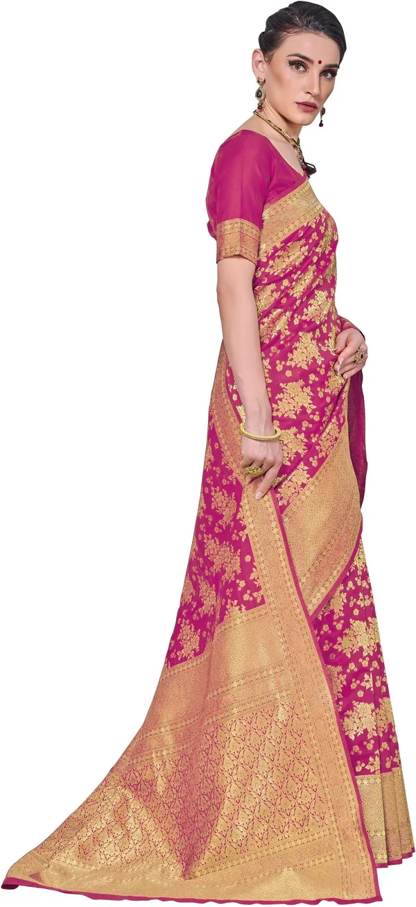 Pink_Kanjivaram_Silk_Blend_Jacquard_Floral_Print_Saree_For_Women_|_With_Blouse_Piece