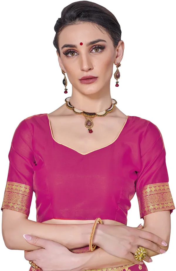 Pink_Kanjivaram_Silk_Blend_Jacquard_Floral_Print_Saree_For_Women_|_With_Blouse_Piece