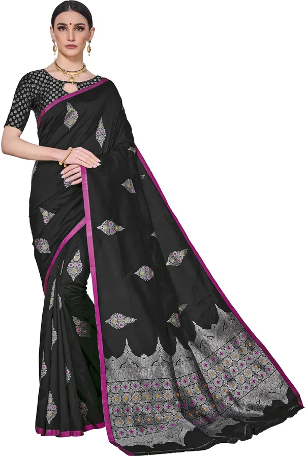 Black_Georgette_Woven_Jacquard_Saree_For_Women_|_With_Blouse_Piece