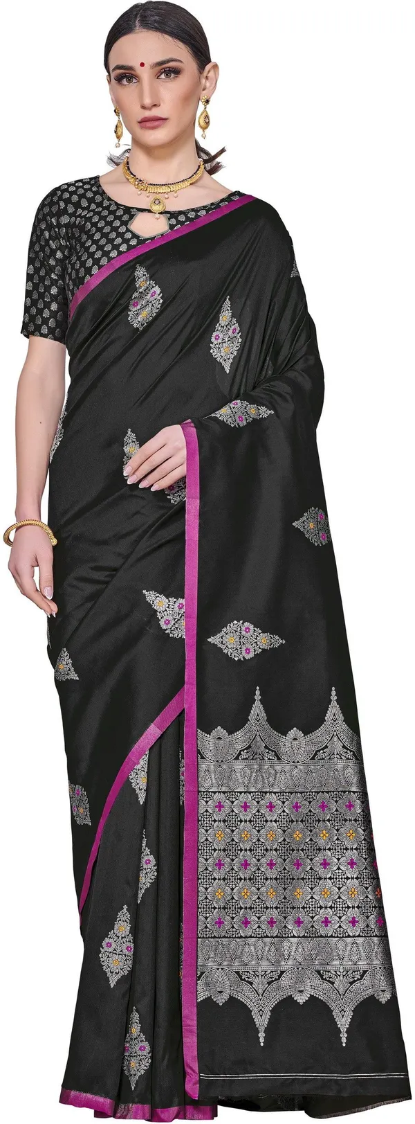 Black_Georgette_Woven_Jacquard_Saree_For_Women_|_With_Blouse_Piece