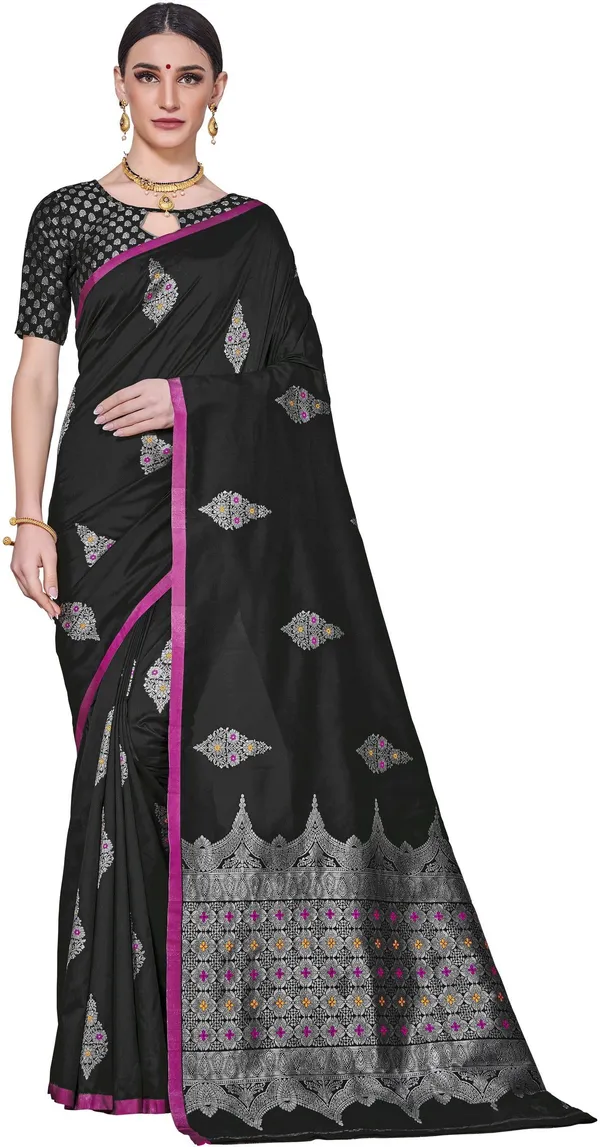 Black_Georgette_Woven_Jacquard_Saree_For_Women_|_With_Blouse_Piece