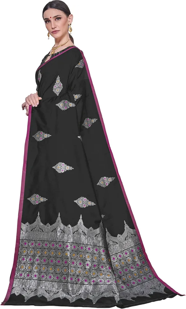 Black_Georgette_Woven_Jacquard_Saree_For_Women_|_With_Blouse_Piece
