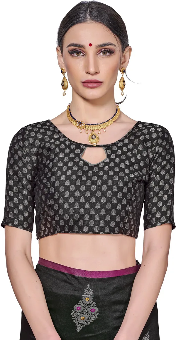 Black_Georgette_Woven_Jacquard_Saree_For_Women_|_With_Blouse_Piece