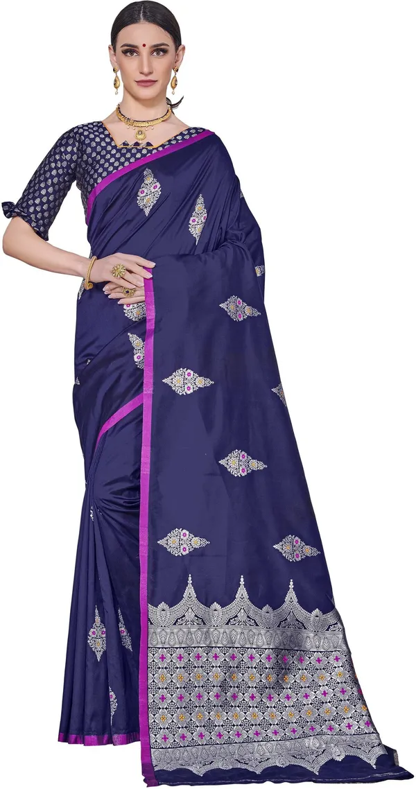 Dark_Blue_Georgette_Kanjivaram_Jacquard_Woven_Saree_For_Women_|_With_Blouse_Piece