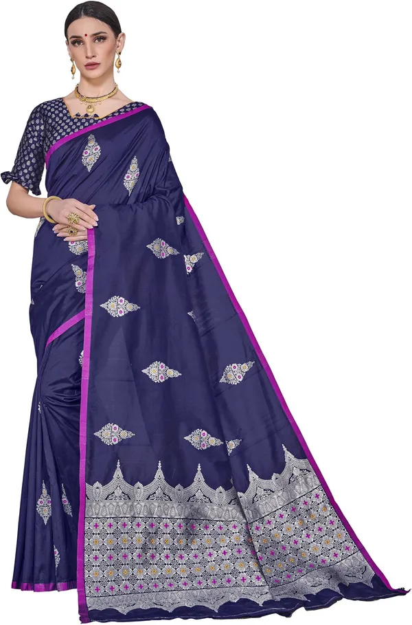 Dark_Blue_Georgette_Kanjivaram_Jacquard_Woven_Saree_For_Women_|_With_Blouse_Piece
