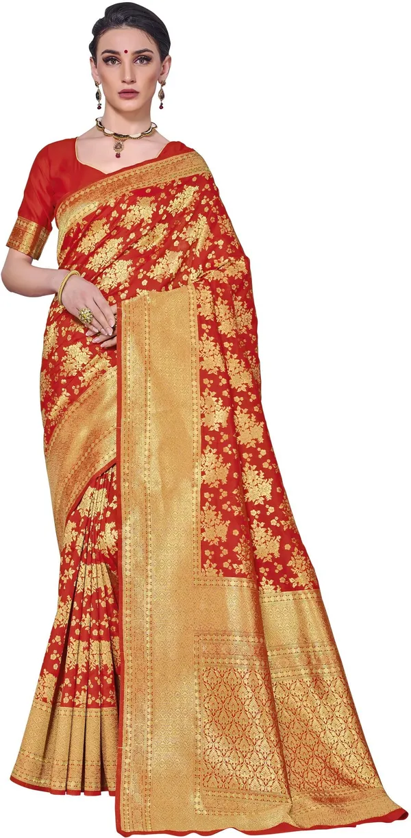 Red_Georgette_Floral_Print_Kanjivaram_Saree_For_Women_|_With_Blouse_Piece