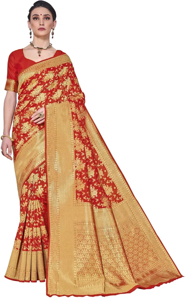 Red_Georgette_Floral_Print_Kanjivaram_Saree_For_Women_|_With_Blouse_Piece