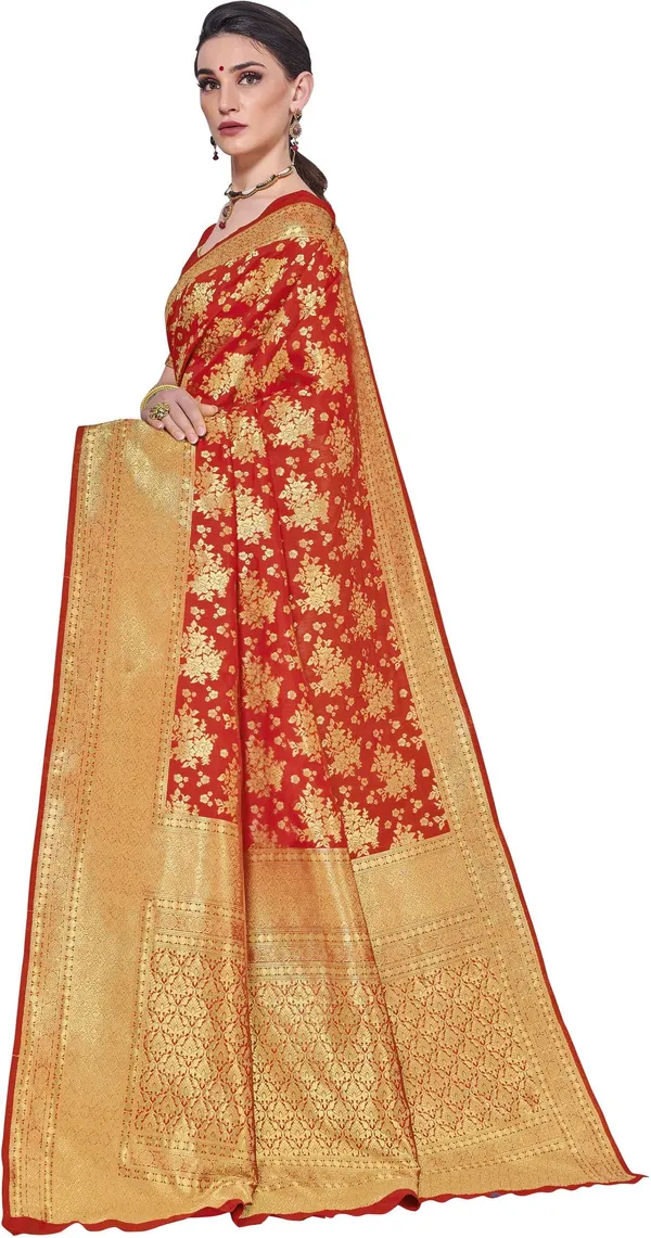Red_Georgette_Floral_Print_Kanjivaram_Saree_For_Women_|_With_Blouse_Piece