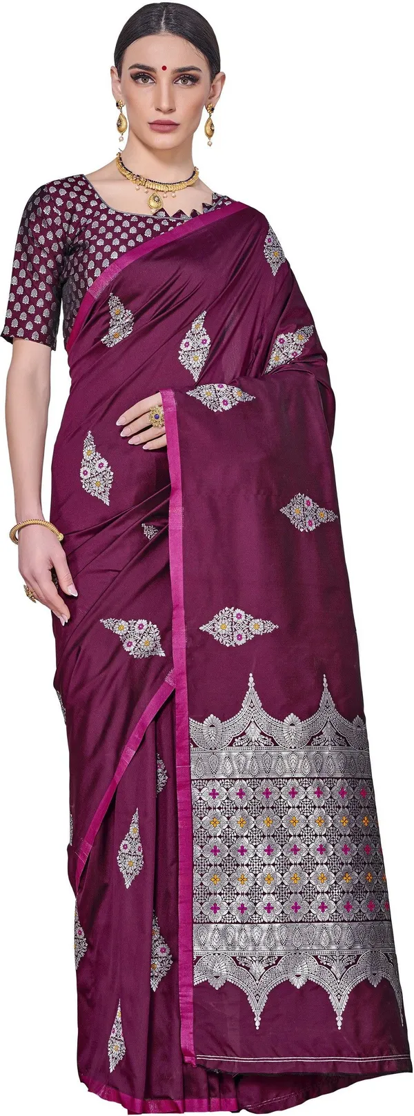 Purple_Banarasi_Silk_Blend_Woven_Jacquard_Saree_For_Women_|_With_Blouse_Piece