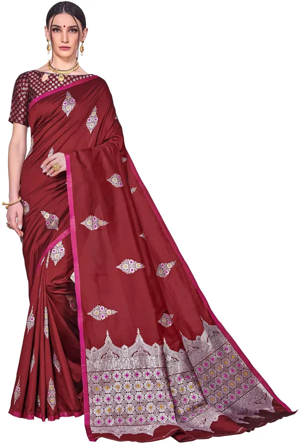 Maroon_Banarasi_Silk_Blend_Jacquard_Woven_Saree_For_Women_|_With_Blouse_Piece