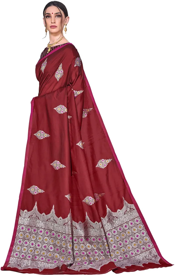 Maroon_Banarasi_Silk_Blend_Jacquard_Woven_Saree_For_Women_|_With_Blouse_Piece