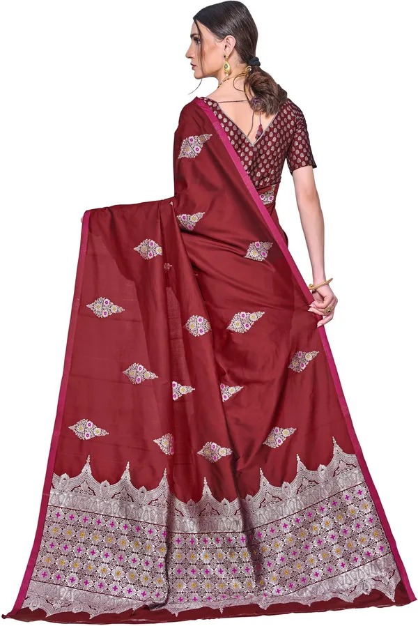Maroon_Banarasi_Silk_Blend_Jacquard_Woven_Saree_For_Women_|_With_Blouse_Piece