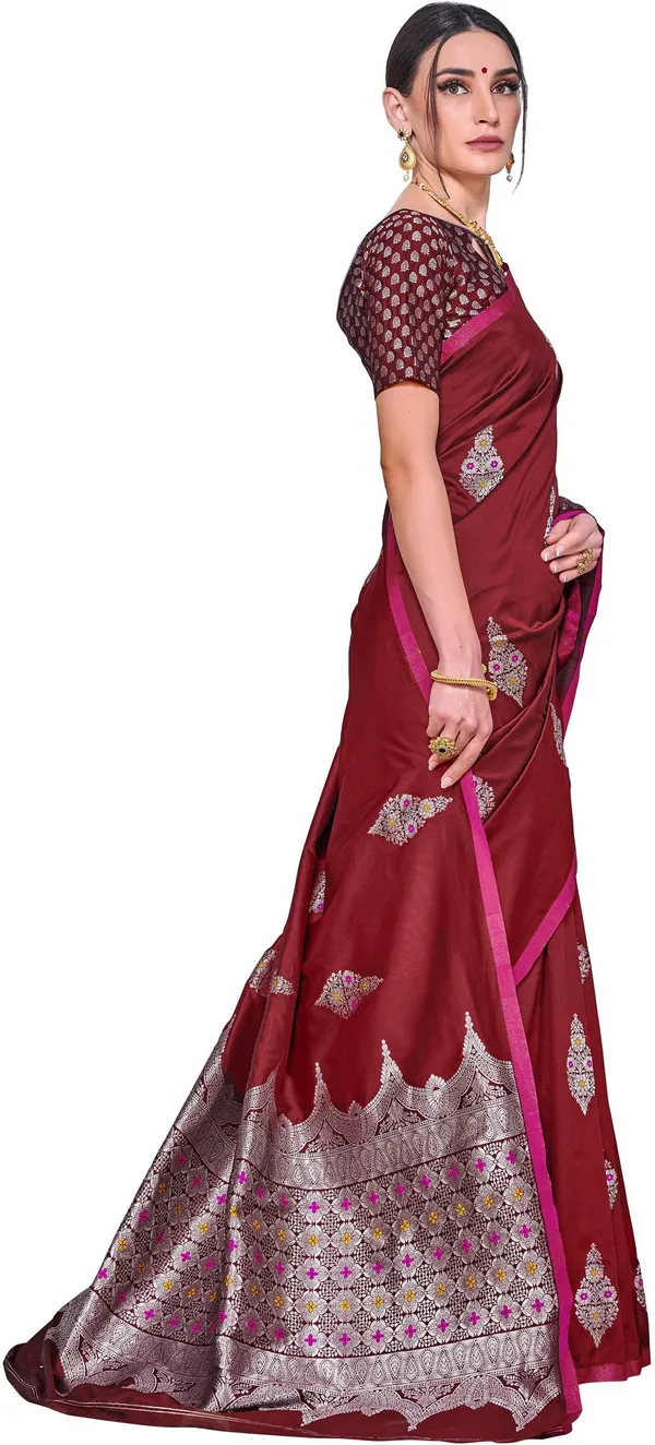 Maroon_Banarasi_Silk_Blend_Jacquard_Woven_Saree_For_Women_|_With_Blouse_Piece