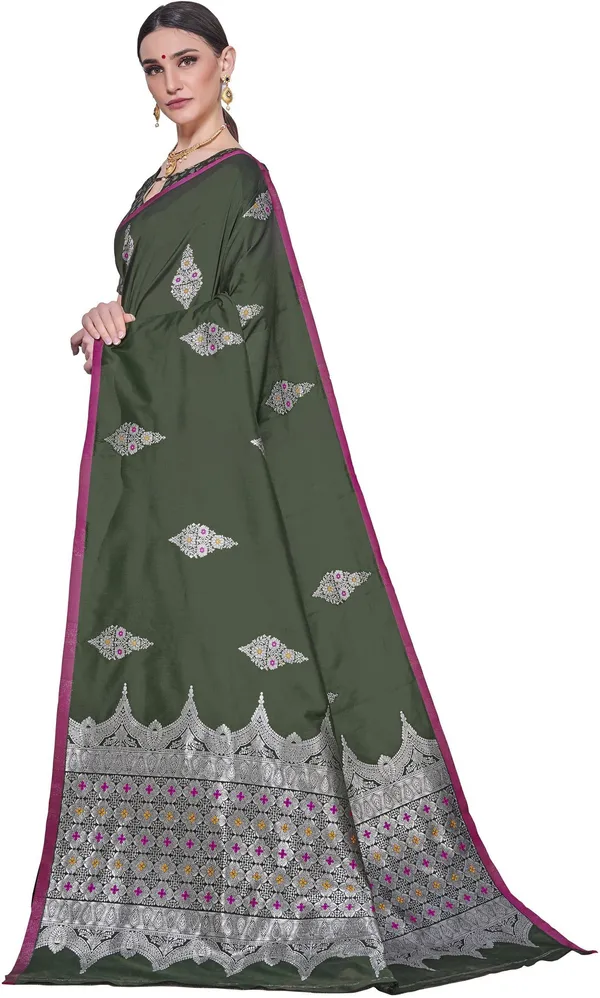 Dark_Green_Georgette_Woven_Jacquard_Saree_For_Women_|_With_Blouse_Piece