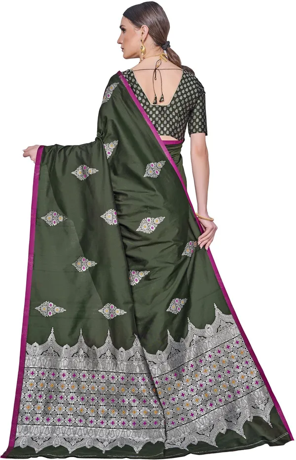 Dark_Green_Georgette_Woven_Jacquard_Saree_For_Women_|_With_Blouse_Piece