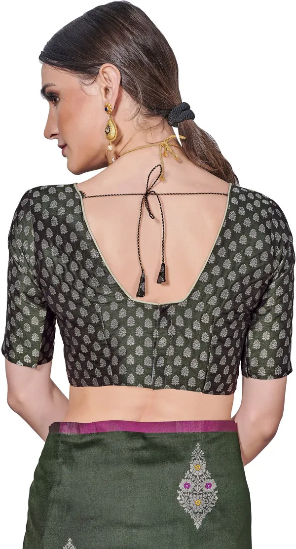 Dark_Green_Georgette_Woven_Jacquard_Saree_For_Women_|_With_Blouse_Piece